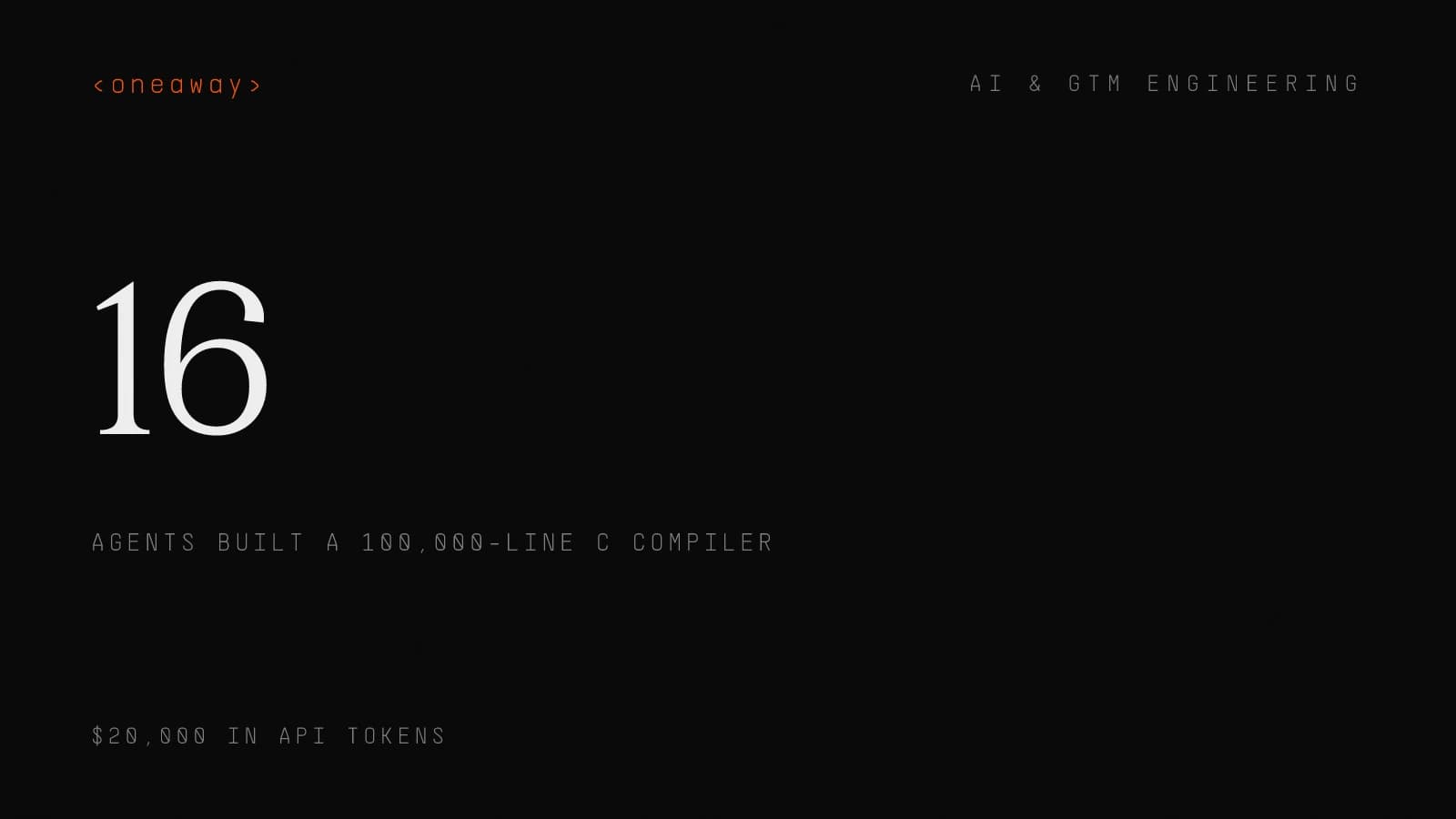 Stat cover: 16 parallel agents built a 100,000-line C compiler for $20,000 in API tokens — Claude Code agent teams stress test.