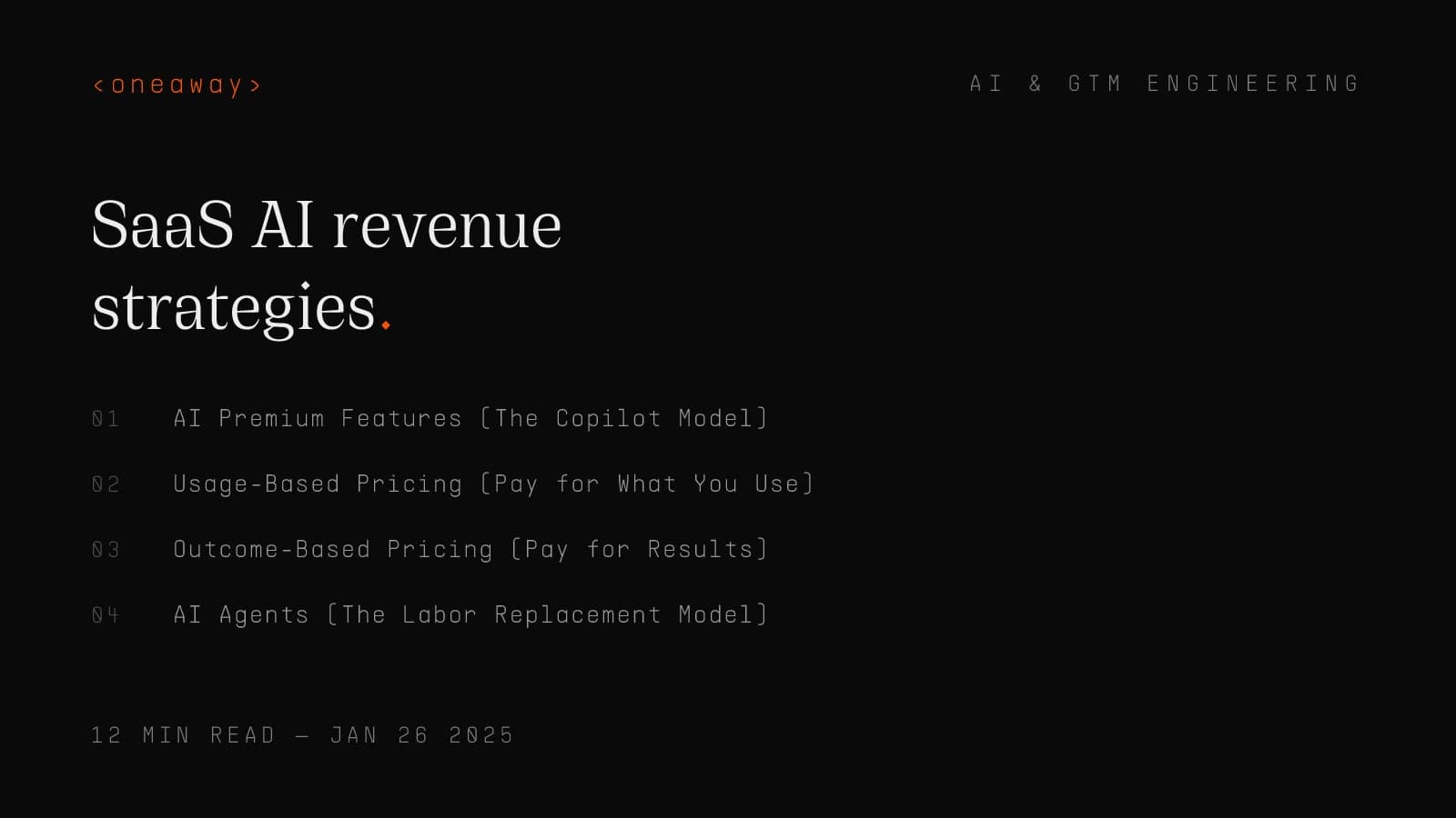 Typographic cover: SaaS AI revenue strategies — how SaaS companies monetize AI, from premium features to autonomous agents.