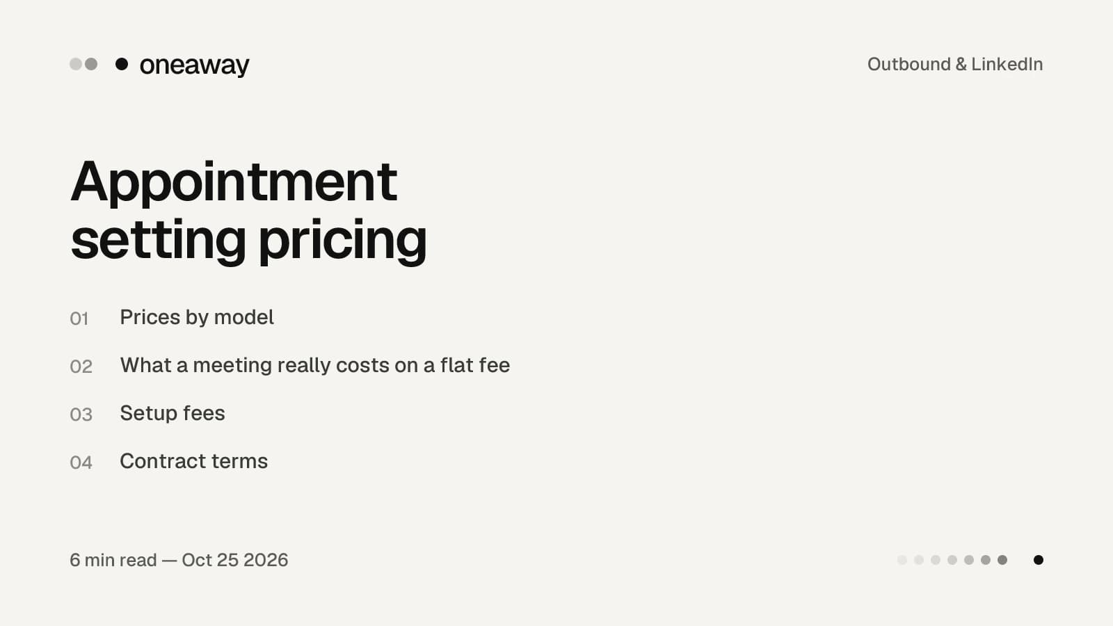Appointment setting pricing for SaaS in 2026: prices by model, cost per meeting on a flat fee, setup fees and contract terms.