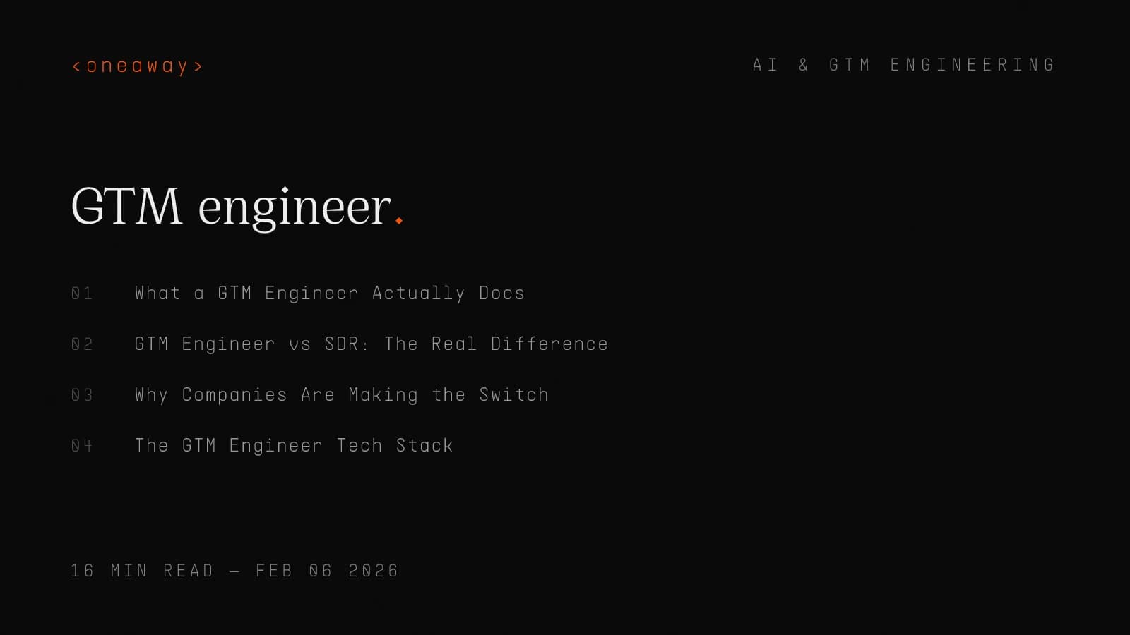 Typographic cover: GTM engineer — what the role is, how it differs from SDRs, salary data, and the tech stack.