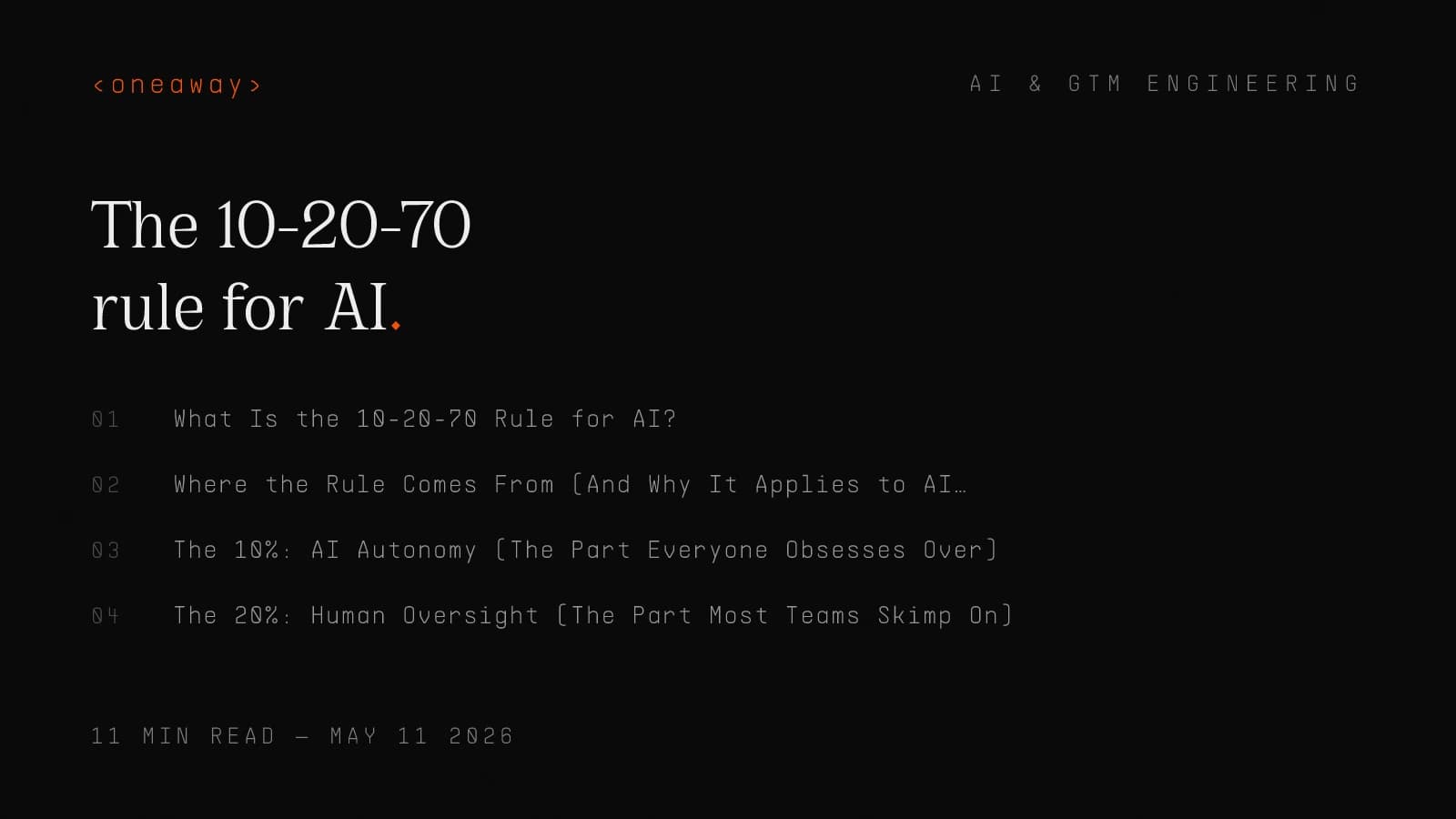 The 10-20-70 rule for AI SDR agents: 10% AI autonomy, 20% human oversight, 70% data foundation determines success.